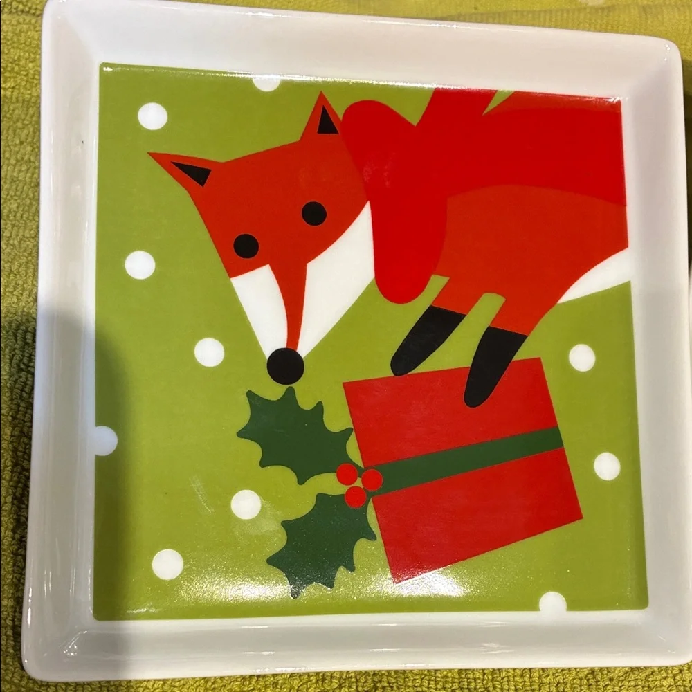Crate&Barrel Holiday Animal Plates - Red, Green, White
